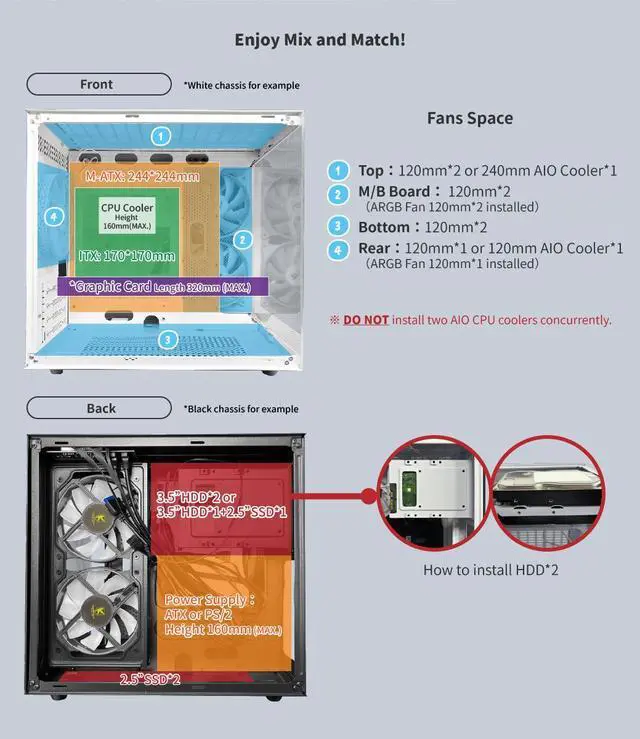 Alt view image 5 of 6 - KINGSMAN LuCid M-ATX/ITX Case Mini Tower Computer Case, 270° Full View Dual Tempered Glass Panel, 3 ARGB Fans Included - BLACK