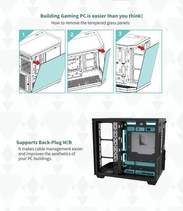 Alt view image 5 of 7 - KINGSMAN TiTan Modern Aesthetics Dual-Cavity Panoramic Tempered Glass Mid-Tower ATX Computer Gaming Case, Pre-installed 4 ARGB Fans / Type-C USB3.0-BLACK