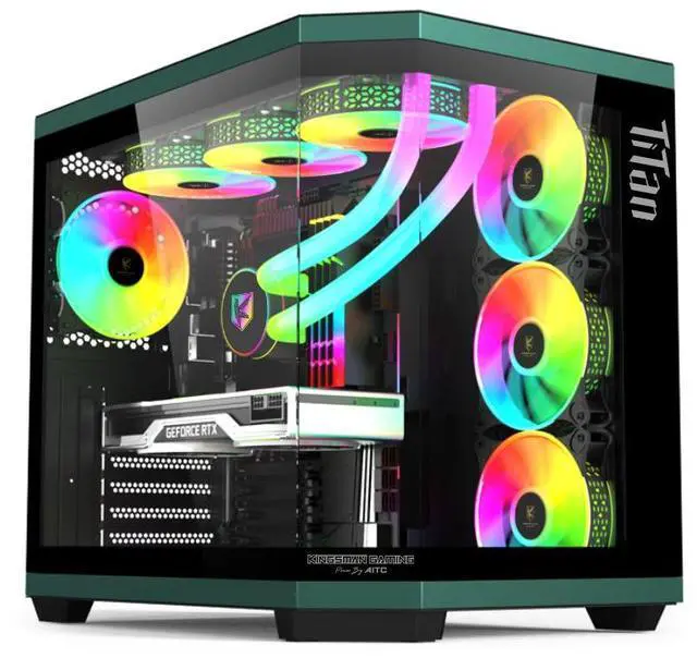 Main image of KINGSMAN TiTan Modern Aesthetics Dual-Cavity Panoramic Tempered Glass Mid-Tower ATX Computer Gaming Case, Pre-installed 4 ARGB Fans / Type-C USB3.0-BLACK