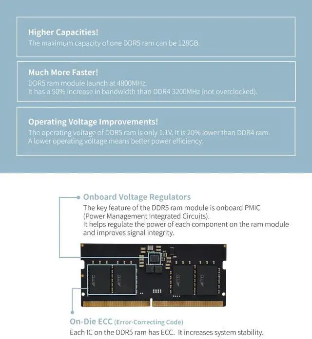 Alt view image 4 of 6 - KINGSMAN 16GB 262-Pin DDR5 SO-DIMM DDR5 5600 (PC5 44800) Laptop Memory Model