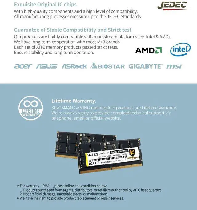 Alt view image 5 of 6 - KINGSMAN 16GB 262-Pin DDR5 SO-DIMM DDR5 5600 (PC5 44800) Laptop Memory Model