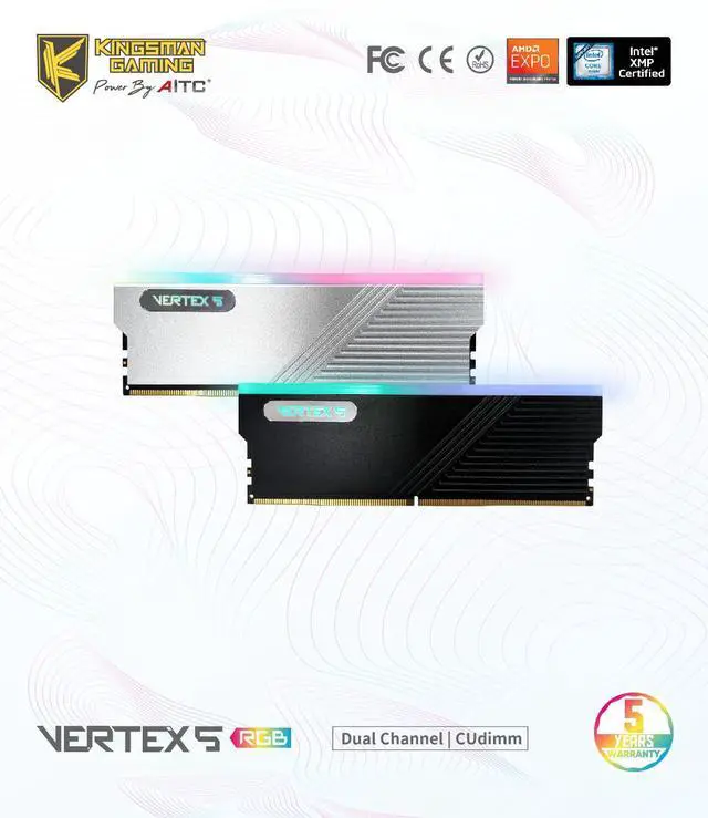 Alt view image 3 of 5 - AITC KINGSMAN VERTEX5 48GB (2 x 24GB) 288-Pin PC RAM DDR5 8400 CUDIMM (PC5 67200) RGB Desktop Computer Gaming Memory - SILVER