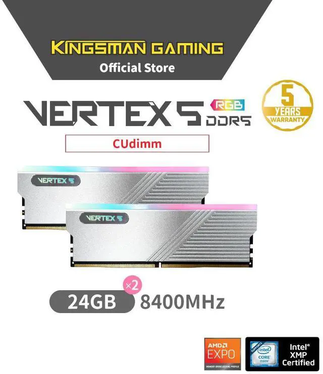Alt view image 2 of 5 - AITC KINGSMAN VERTEX5 48GB (2 x 24GB) 288-Pin PC RAM DDR5 8400 CUDIMM (PC5 67200) RGB Desktop Computer Gaming Memory - SILVER