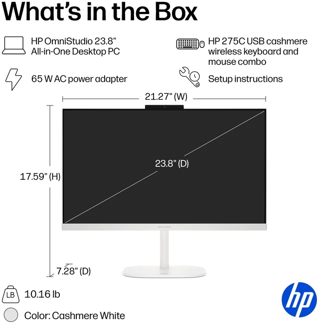 Alt view image 4 of 5 - HP OmniStudio All-in-One 24-cu000 Desktop 23.8" 1920 x 1080 Intel Core 3 N350 8-Core Intel Graphics 8GB DDR5 512GB SSD Windows 11 Home Bluetooth 5.3 Wi-Fi 6, Cashmere White