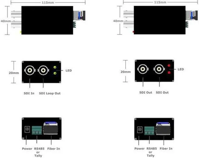 Alt view image 5 of 5 - BENESTON Mini HD-SDI Fiber Converter Extender 20KM/DVB-ASI/CCTV/Broadcast/LC/Audio Support / SFP Module Single-Mode Single Fiber 20km with RS485 Tally Loop Output