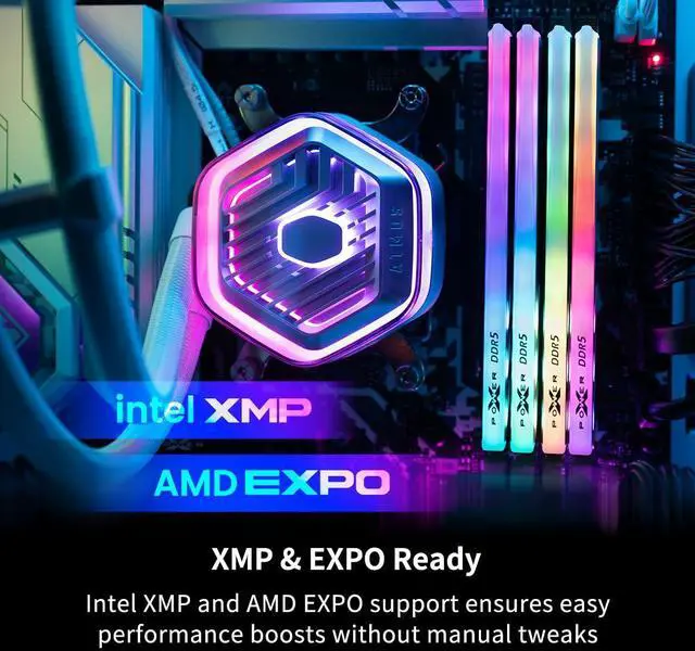 Alt view image 3 of 5 - Silicon Power Storm RGB DDR5 6000MT/s (PC5-48000) CL28 32GB(16GBx2) Dual Pack 1.4V Desktop Unbuffered DIMM SU032GXLWU60DFDLSN
White