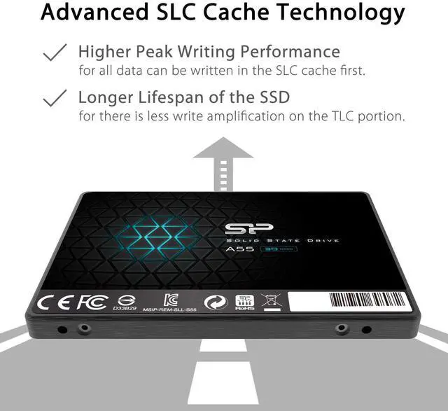Alt view image 4 of 7 - Silicon Power 4TB SSD 3D NAND A55 SLC Cache Performance Boost SATA III 2.5" 7mm (0.28") SSD Internal Solid State Drive (SU004TBSS3A55S25NE)