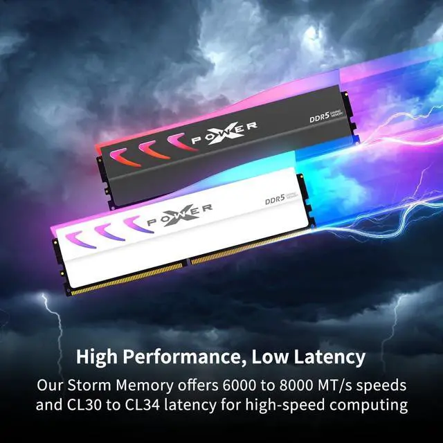 Alt view image 3 of 6 - Silicon Power Storm RGB DDR5 6000MT/s (PC5-48000) CL28 32GB(16GBx2) Dual Pack 1.4V Desktop Unbuffered DIMM SP032GXLWU60DFDL White