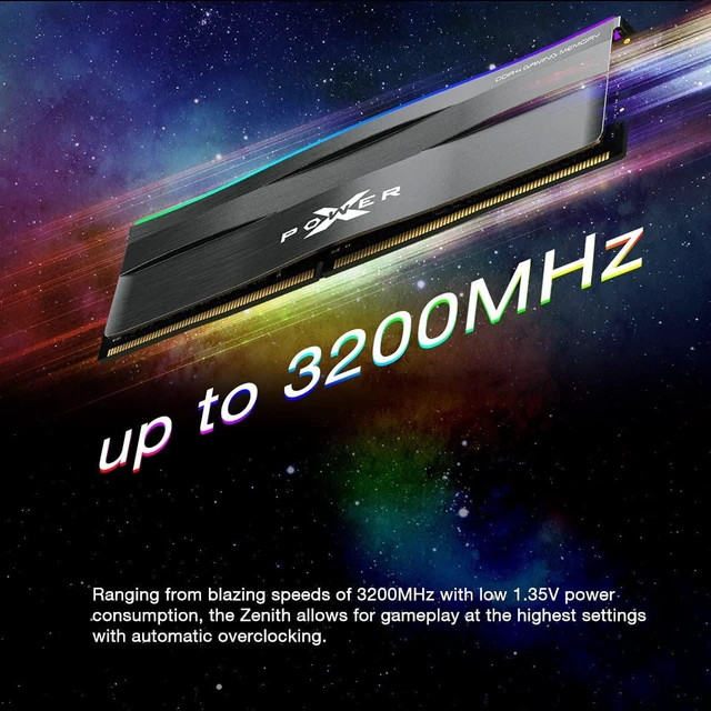 Alt view image 6 of 7 - Silicon Power DDR4 32GB (16GBx2) Zenith RGB RAM Gaming 3200MHz (PC4 25600) 288-pin C16 1.35V UDIMM Desktop Memory Module - Low Voltage SP032GXLZU320BDD