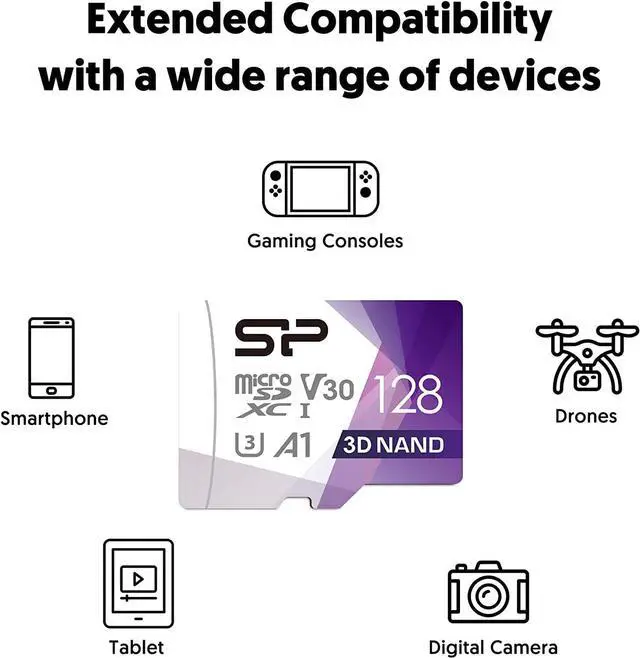 Alt view image 5 of 6 - Silicon Power 2-Pack 128GB Micro SD Card | U3 SDXC | Up to 100MB/s High Speed | Memory Card | for Cams, DJI Pocket and Drones