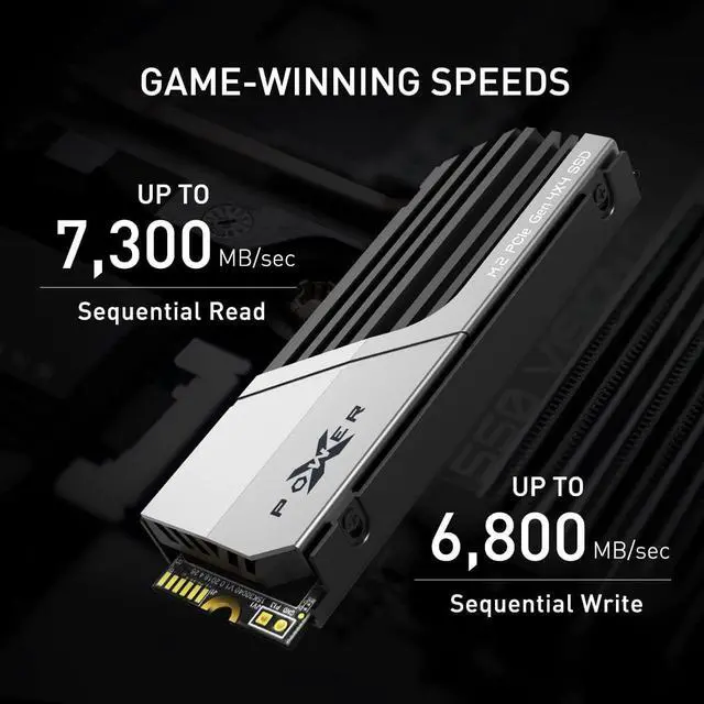 Alt view image 2 of 7 - Silicon Power 2TB XS70 - Works with Playstation 5, Nvme PCIe Gen4 M.2 2280 Internal Gaming SSD R/W Up to 7,300/6,800 MB/s