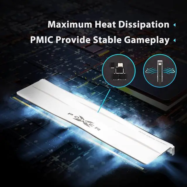 Alt view image 3 of 4 - Silicon Power DDR5 64GB (2x32GB) Zenith 6000MHz (PC5-48000) 288-pin CL30 1.35V UDIMM Desktop Memory Module RAM SU064GXLWU60AFDGSW White