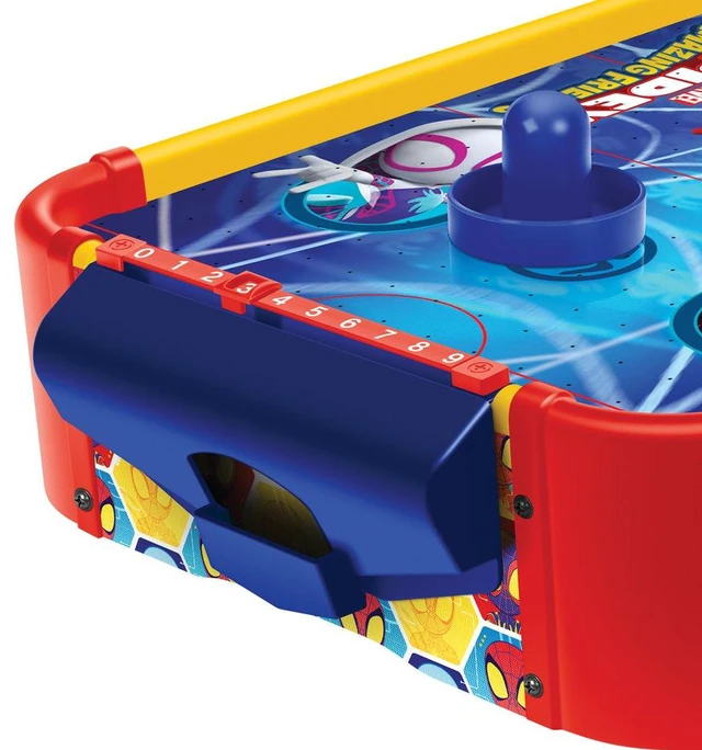 Alt view image 6 of 7 - Spidey and His Amazing Friends Electronic Wooden Tabletop Air Hockey Table