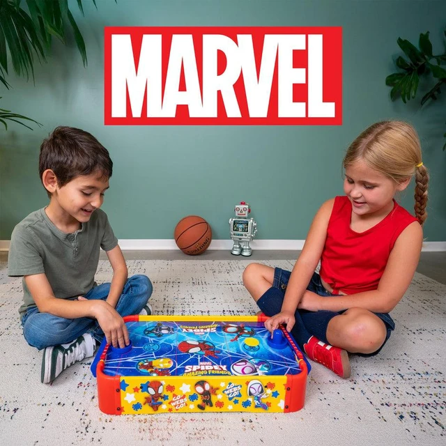 Alt view image 5 of 7 - Spidey and His Amazing Friends Electronic Wooden Tabletop Air Hockey Table