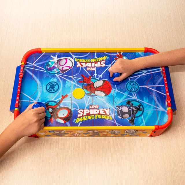 Alt view image 2 of 7 - Spidey and His Amazing Friends Electronic Wooden Tabletop Air Hockey Table