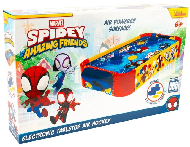 Alt view image 4 of 7 - Spidey and His Amazing Friends Electronic Wooden Tabletop Air Hockey Table