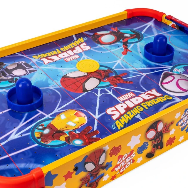 Alt view image 3 of 7 - Spidey and His Amazing Friends Electronic Wooden Tabletop Air Hockey Table
