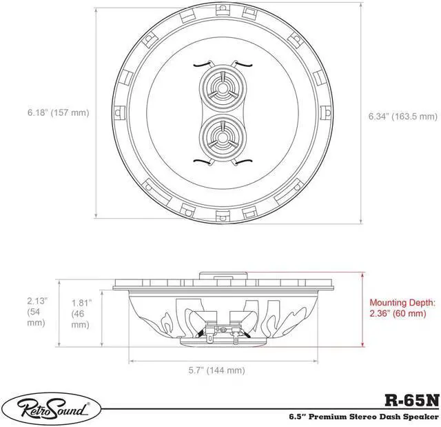 Alt view image 3 of 3 - RetroSound Premium 6.5" Dual Voice Coil Ultra-thin 2-way Dash Speaker
