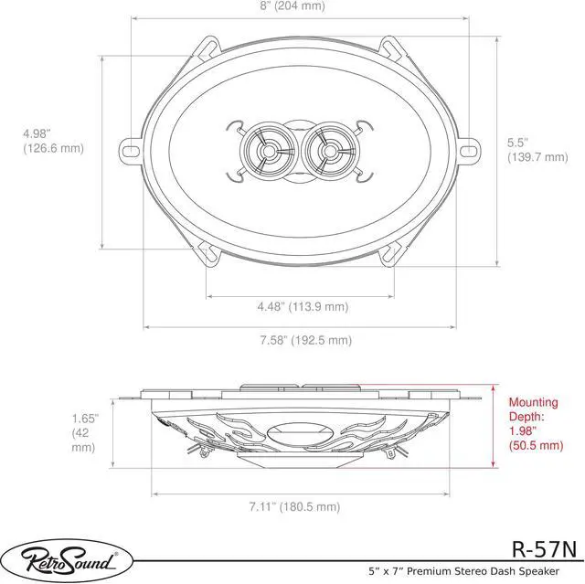 Alt view image 3 of 3 - RetroSound 5" x 7" Premium Stereo Dash Speaker (R-57N)