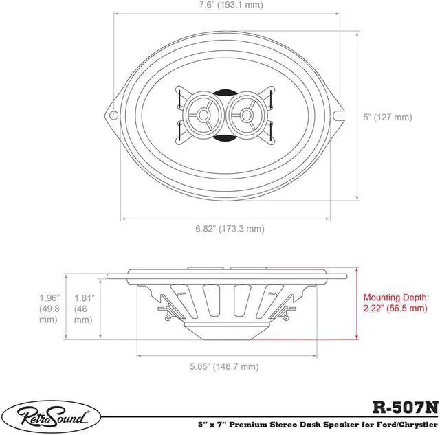 Alt view image 3 of 3 - Premium Ultra-thin Dash Replacement Speaker 5" x 7" Oval for Ford or Chrysler R-507N