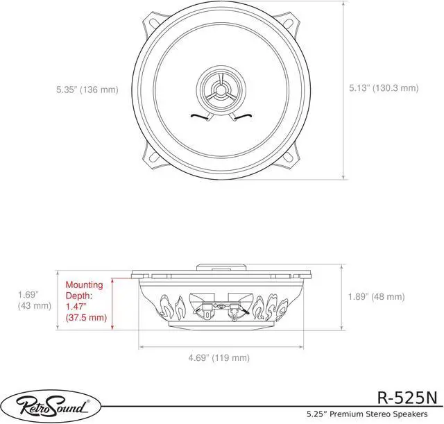 Alt view image 4 of 4 - RetroSound Premium 5.25" Ultra-thin 2-Way Speaker Pair