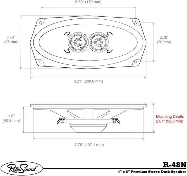 Alt view image 3 of 3 - RetroSound Premium 4"x8" DVC Ultra-thin 2-Way Dash Speaker