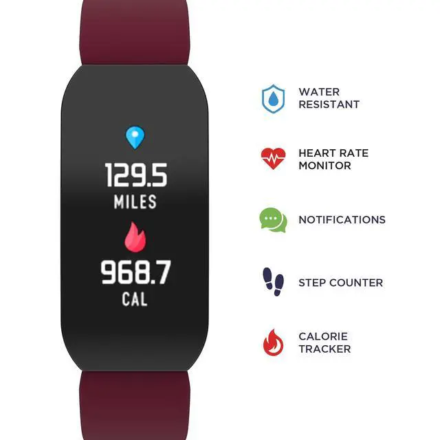 Alt view image 2 of 6 - Fitness Tracker iTouch Active Heart Rate, Step Counter, Message, IP68 Swimming Waterproof for Women and Men, Touch Screen, Compatible with iPhone and Android (Burgundy)