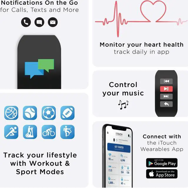 Alt view image 4 of 6 - Fitness Watch iTouch Active Heart Rate, Step Counter, Message, IP68 Swimming Waterproof for Women and Men, Touch Screen, Compatible with iPhone and Android (Tie Dye)