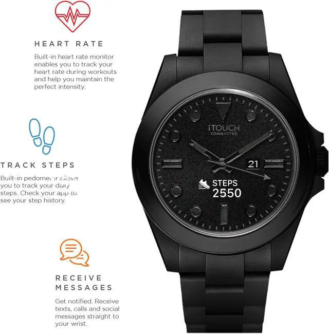 Alt view image 4 of 7 - iTouch Connected Hybrid Smartwatch Fitness Tracker Heart Rate Step Counter Sleep Monitor Connected GPS Notifications IP68 Waterproof for Women and Men up to 30 Day Battery Compatible w Android & iOS