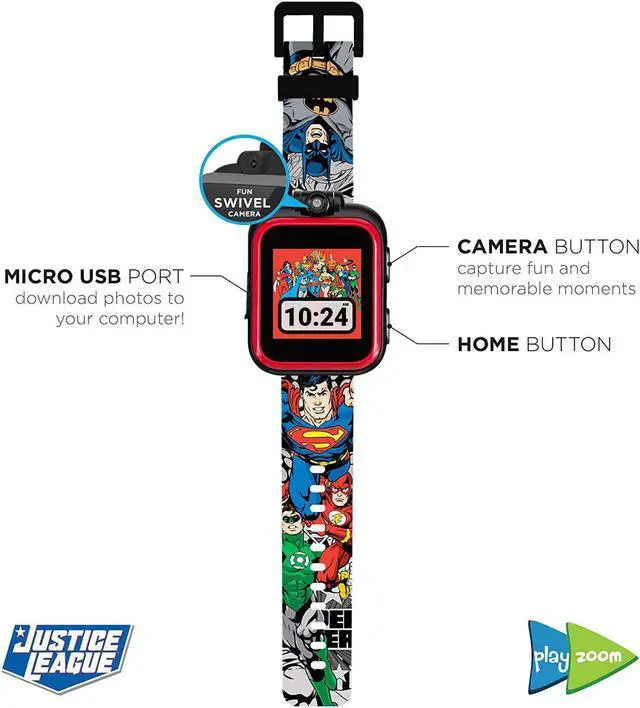 Alt view image 3 of 6 - Justice League Official Smartwatch for Kids by PlayZoom - Swivel Camera with Video Record, Educational Games and Activities, Alarm, Calendar, Stopwatch, and Camera Remote