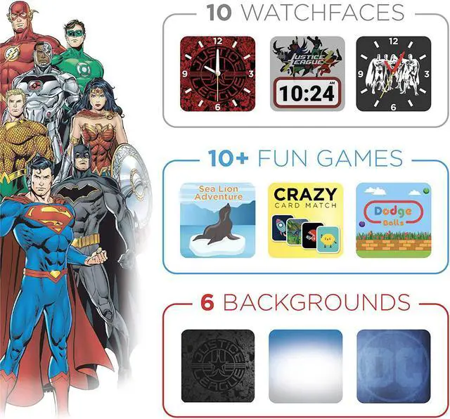 Alt view image 6 of 6 - Justice League Official Smartwatch for Kids by PlayZoom - Swivel Camera with Video Record, Educational Games and Activities, Alarm, Calendar, Stopwatch, and Camera Remote