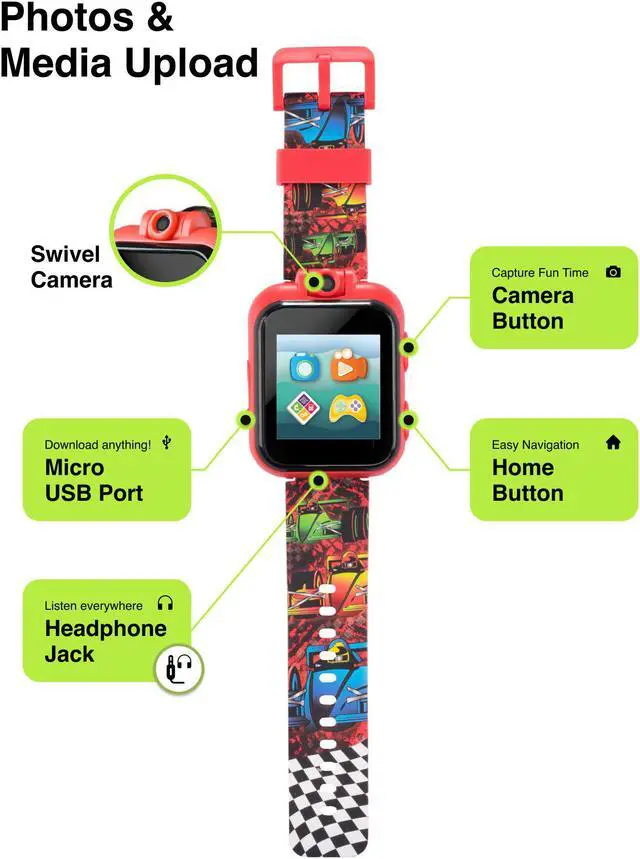 Alt view image 3 of 7 - PlayZoom 2 Kids Smartwatch - Video Camera Selfies STEM Learning Educational Fun Games, MP3 Music Player Audio Books Touch Screen Sports Digital Watch Gift for Kids Toddlers Boys Girls Fun Prints