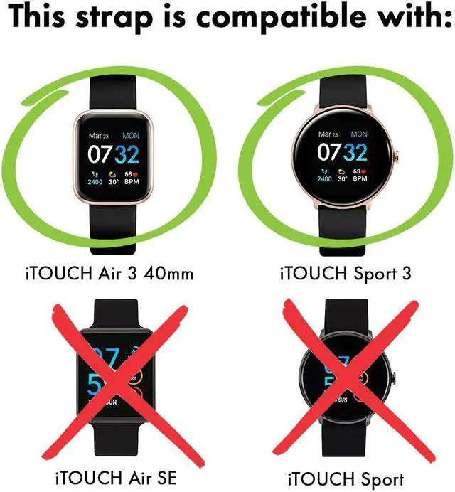 Alt view image 3 of 3 - iTouch Air 3 40mm/Sport 3 Extra Interchangeable Strap, Replacement Smartwatch Straps, Silicone Straps For Smartwatches Compatible with iTouch Air 3/Sport 3 (Black Silicone)