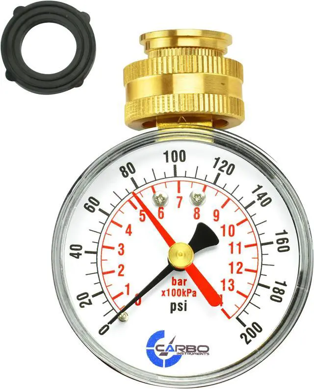 Alt view image 2 of 7 - CARBO Instruments 2- 1/2" Pressure Gauge, Water Pressure Test Gauge, 3/4" Female Hose Thread, 0-200 PSI with Red Pointer