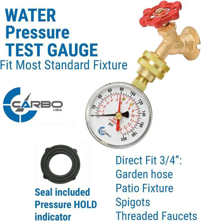 Alt view image 4 of 7 - CARBO Instruments 2- 1/2" Pressure Gauge, Water Pressure Test Gauge, 3/4" Female Hose Thread, 0-200 PSI with Red Pointer