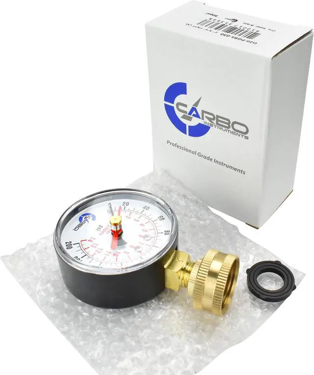 Alt view image 6 of 7 - CARBO Instruments 2- 1/2" Pressure Gauge, Water Pressure Test Gauge, 3/4" Female Hose Thread, 0-200 PSI with Red Pointer