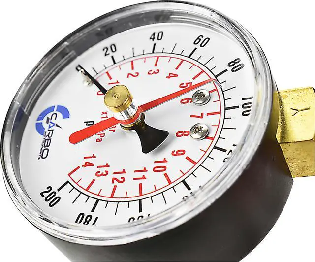 Alt view image 5 of 7 - CARBO Instruments 2- 1/2" Pressure Gauge, Water Pressure Test Gauge, 3/4" Female Hose Thread, 0-200 PSI with Red Pointer