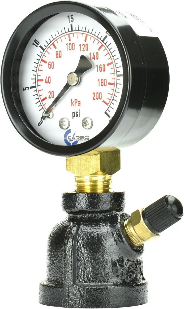 Alt view image 3 of 6 - CARBO Instruments Gas Test Pressure Gauge 15 Pound, 15 PSI / 100 kPa, 3/4 FNPT Connection, Brass Valve, Forged Steel Bell Shape Body Assembly.