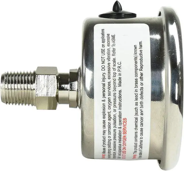 Alt view image 2 of 5 - CARBO Instruments 1-1/2" Fuel Pressure Gauge, Stainless Steel Case 304, Chrome Plated Brass Connection, Glycerin Filled, 0-60 Psi, Accuracy 3-2-3%, Back Mount 1/8" NPT Black Dial