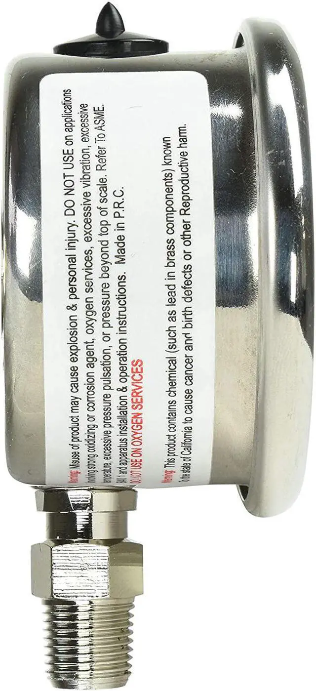 Alt view image 2 of 4 - CARBO Instruments 1-1/2" Fuel Pressure Gauge, Stainless Steel Case 304, Chrome Plated Brass Connection, Glycerin Filled, 0-100 Psi, Accuracy 3-2-3%, Lower Mount 1/8" NPT