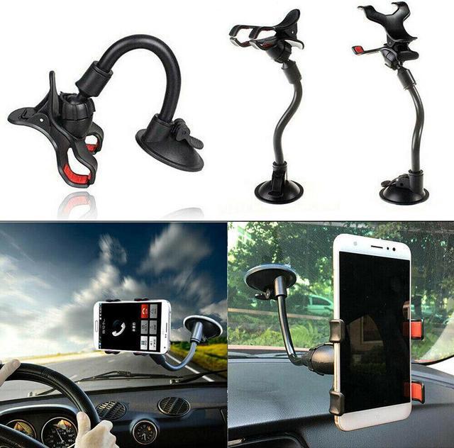 Main image of Car Phone Mount Windshield, Long Arm Clamp Universal Windshield with Double Clip Strong Suction Cup Cell Phone Holder Compatible with iPhone 13 12 11 Pro XS Max 7 8 6 Plus for Galaxy S22 Ultra