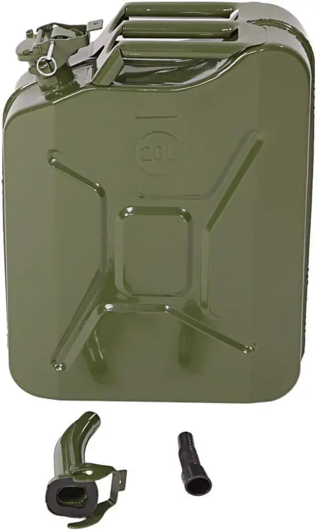 Alt view image 5 of 7 - Pandada 5 Gallon 20L Gas Can Metal Jerry Gasoline Container Tank Emergency Backup Diesel Green