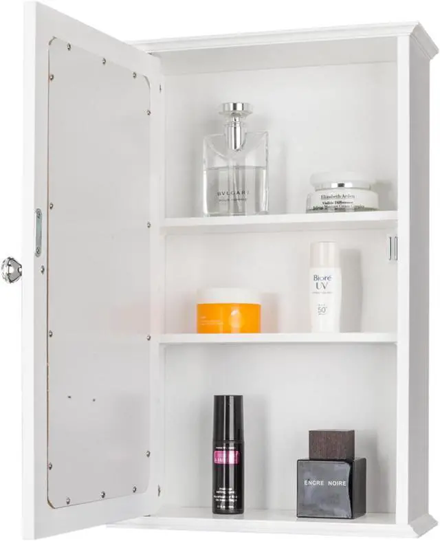 Alt view image 5 of 7 - QXDRAGON Wall Mounted Bathroom Cabinet, 2-in-1 Mirror Medicine Cabinet with 3 Heights Adjustable Shelf & Single Mirror Door Storage Cabinet Over-The-Toilet Storage Organizer (White)