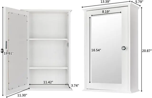 Alt view image 6 of 7 - QXDRAGON Wall Mounted Bathroom Cabinet, 2-in-1 Mirror Medicine Cabinet with 3 Heights Adjustable Shelf & Single Mirror Door Storage Cabinet Over-The-Toilet Storage Organizer (White)