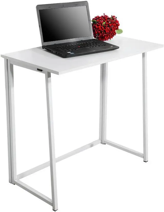 Main image of QXDRAGON Folding Desk, Small Foldable Desk 31.5" for Small Spaces, Space Saving Computer Table Writing Workstation for Home Office, Easy Assembly, White