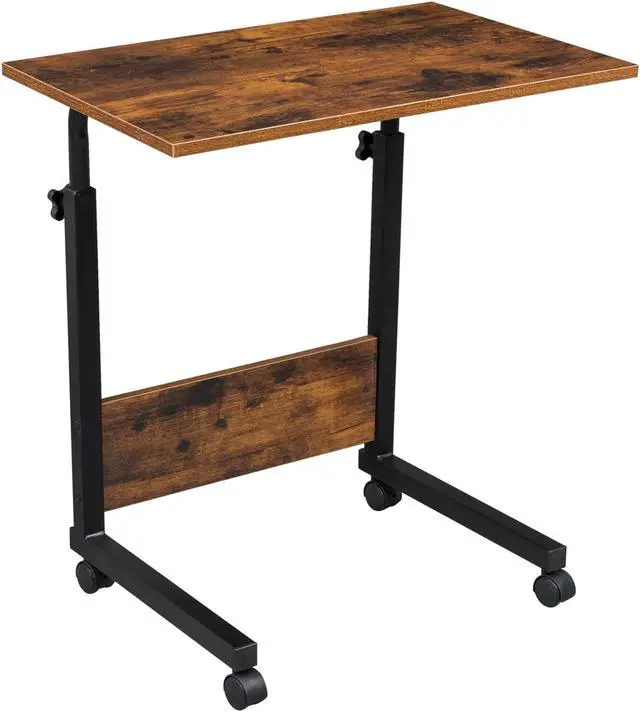 Main image of QXDRAGON 24" Side Table Height Adjustable Computer Standing Desk with Baffle & Lockable Casters, Portable Movable Workstation Bedside Sofa Desk for Office, Living Room, Bedroom, Retro