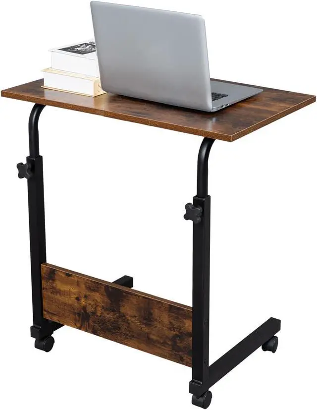 Alt view image 2 of 7 - QXDRAGON 24" Side Table Height Adjustable Computer Standing Desk with Baffle & Lockable Casters, Portable Movable Workstation Bedside Sofa Desk for Office, Living Room, Bedroom, Retro