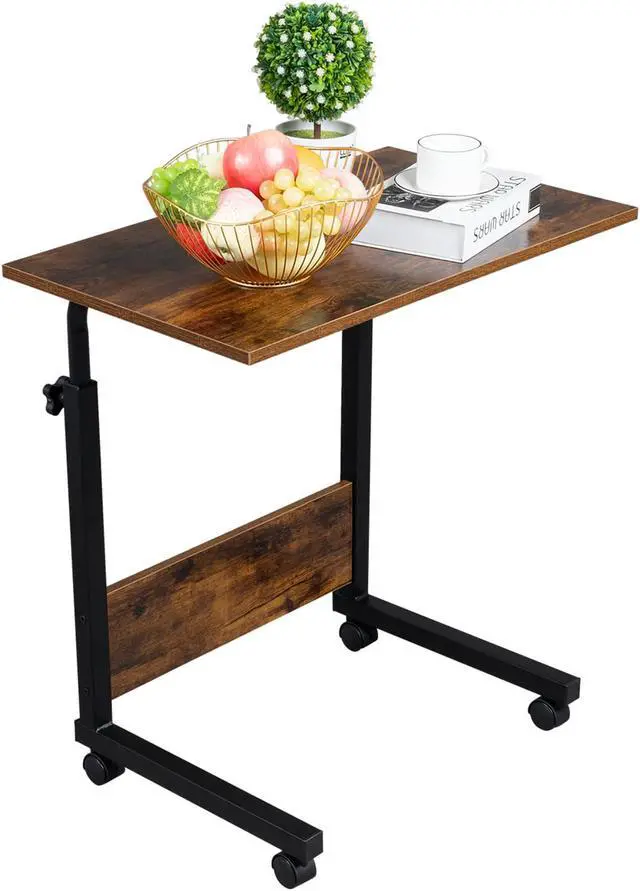 Alt view image 3 of 7 - QXDRAGON 24" Side Table Height Adjustable Computer Standing Desk with Baffle & Lockable Casters, Portable Movable Workstation Bedside Sofa Desk for Office, Living Room, Bedroom, Retro