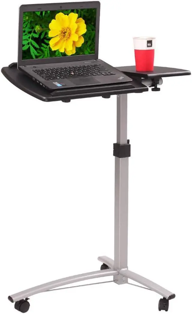 Main image of QXDRAGON Overbed Bedside Desk Mobile Rolling Laptop Stand Tilting Table with Wheels Height Adjustable Tray Table for Laptop Bed Sofa Side Table(Black, 3-Wheel)