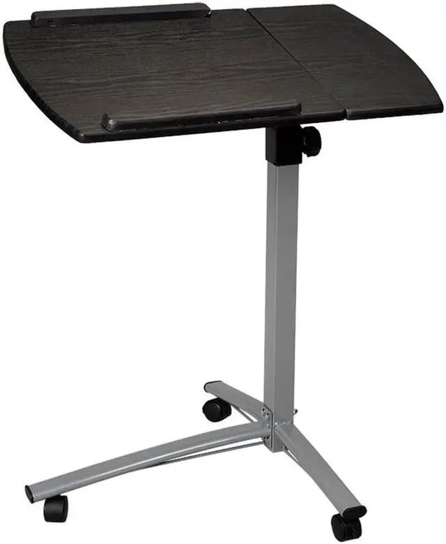Alt view image 3 of 7 - QXDRAGON Overbed Bedside Desk Mobile Rolling Laptop Stand Tilting Table with Wheels Height Adjustable Tray Table for Laptop Bed Sofa Side Table(Black, 3-Wheel)
